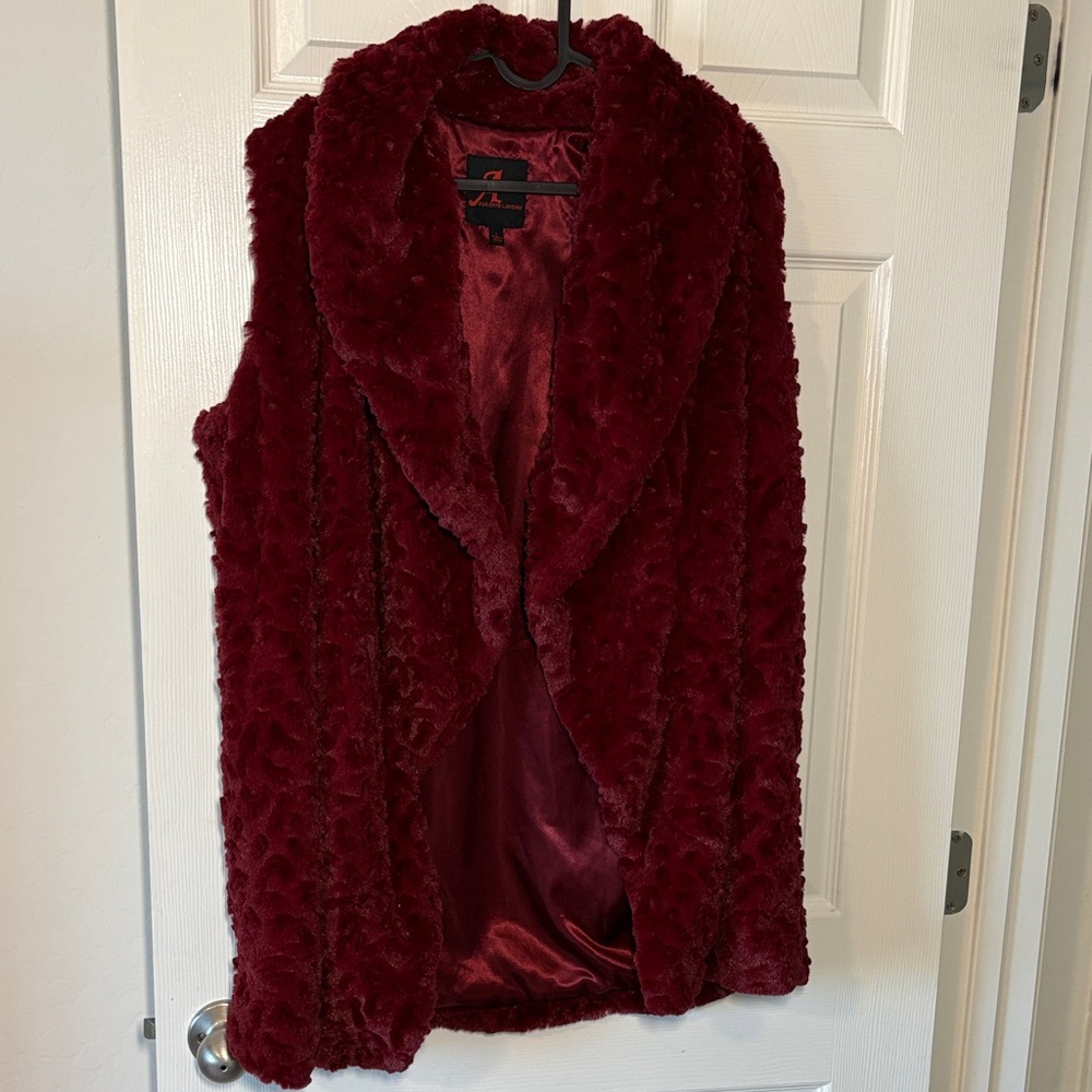 Adrienne Landau Deep Red Faux Fur Vest
